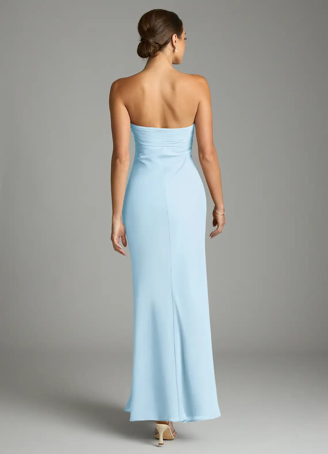 Sky Blue Strapless Pleated Tube Mermaid Maxi Chiffon Bridesmaid Dress