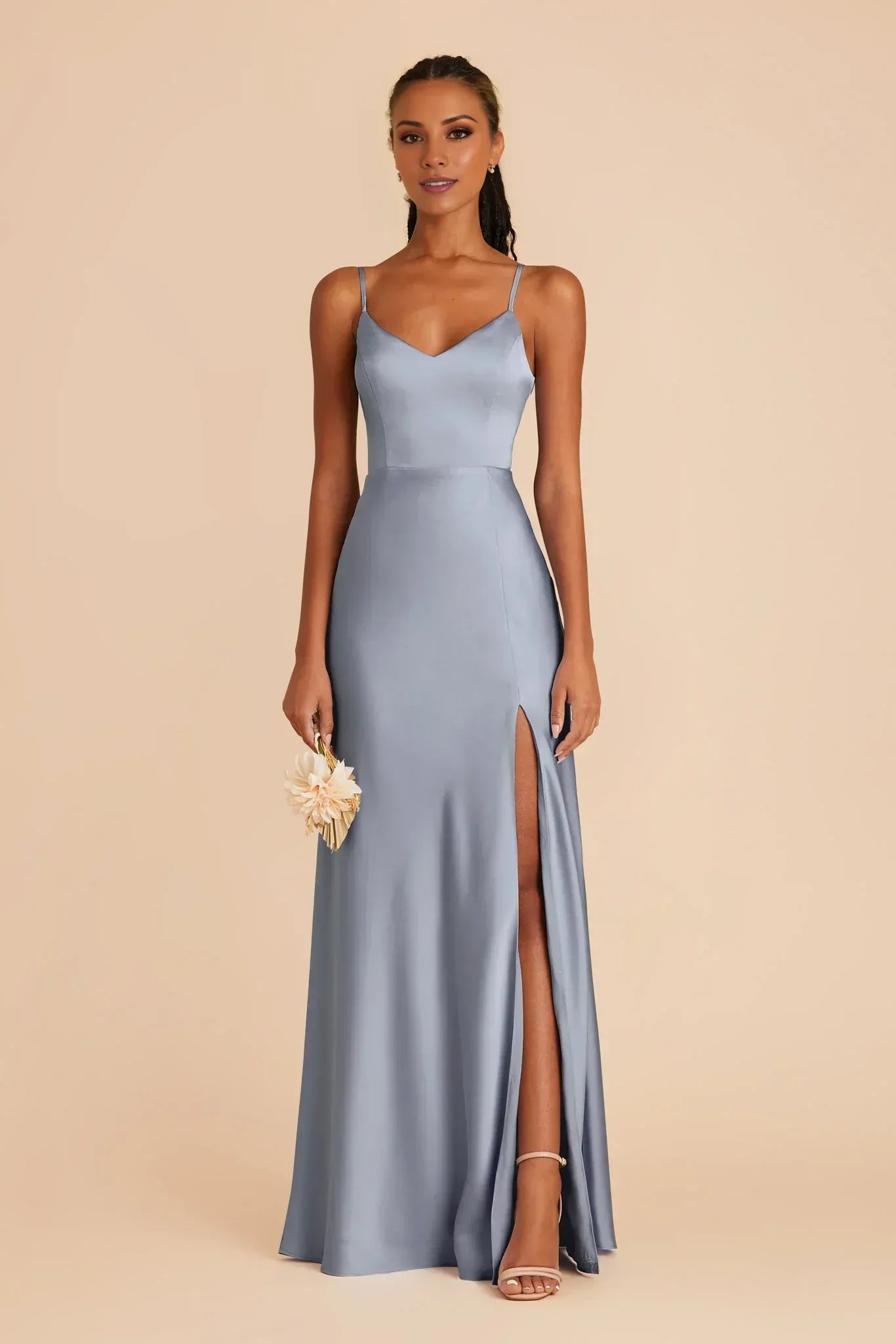 Sleek A-Line V-Neck Spaghetti Strap V Back Maxi Wedding Bridesmaid Dress