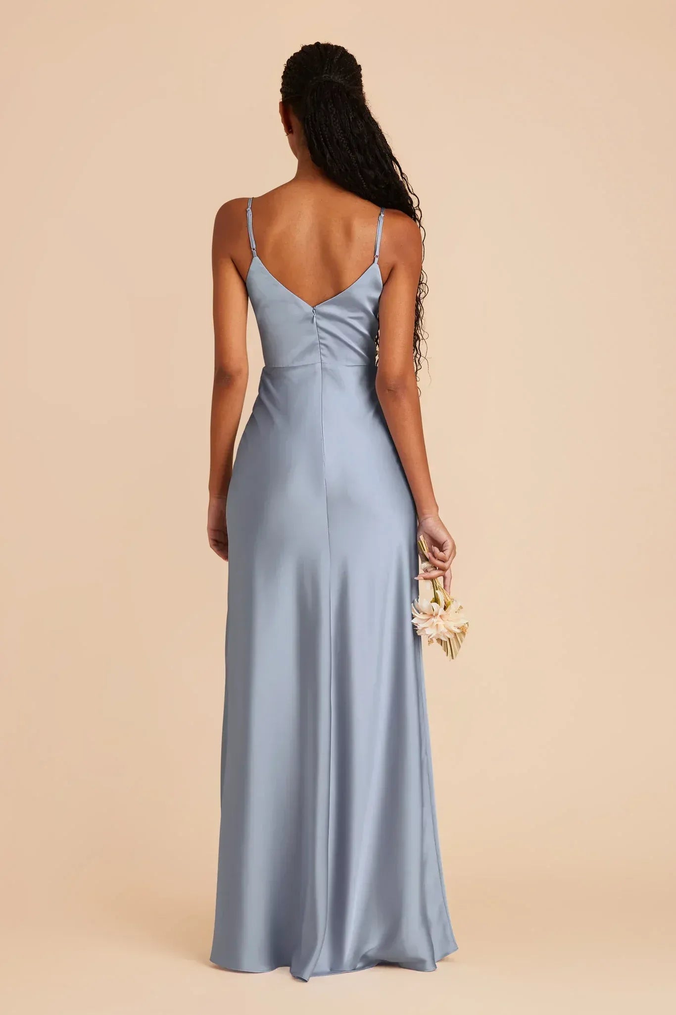 Sleek A-Line V-Neck Spaghetti Strap V Back Maxi Wedding Bridesmaid Dress