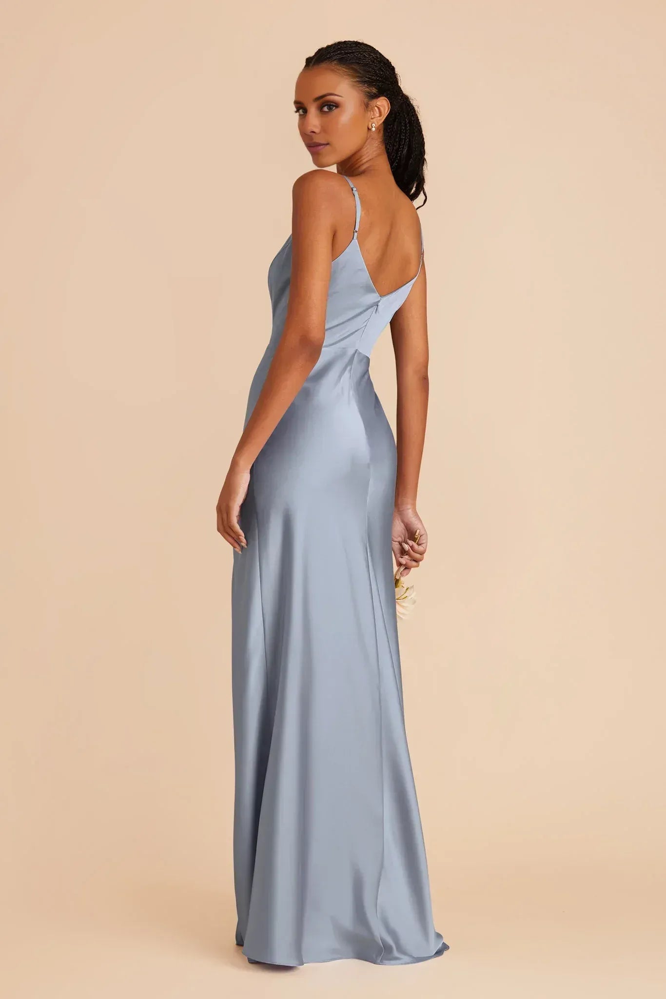 Sleek A-Line V-Neck Spaghetti Strap V Back Maxi Wedding Bridesmaid Dress