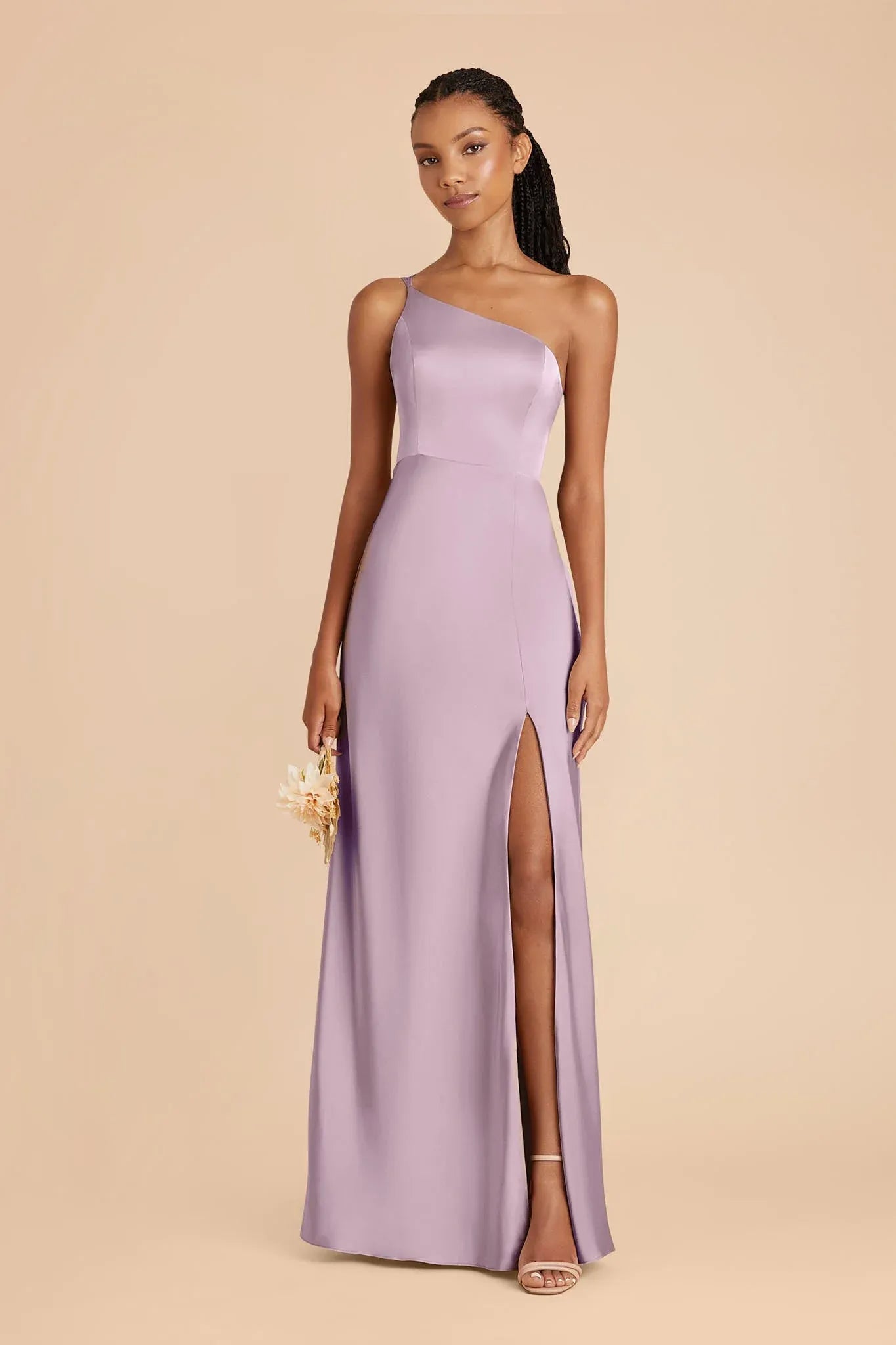 Sleek Column One-Shoulder Spaghetti Strap Open Back Slit Floor-Length Bridesmaid Dress