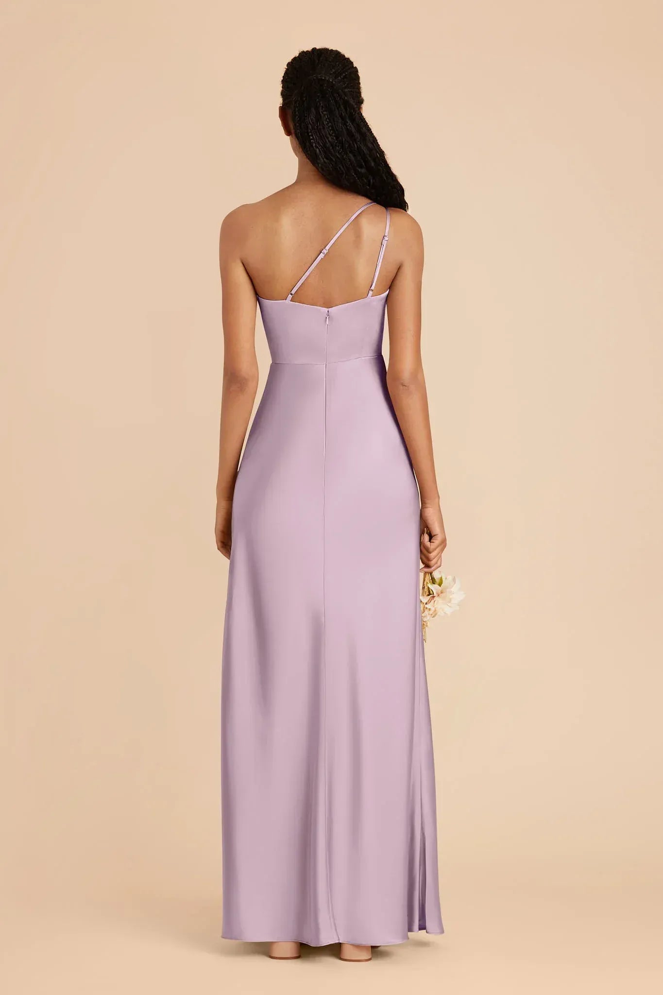 Sleek Column One-Shoulder Spaghetti Strap Open Back Slit Floor-Length Bridesmaid Dress