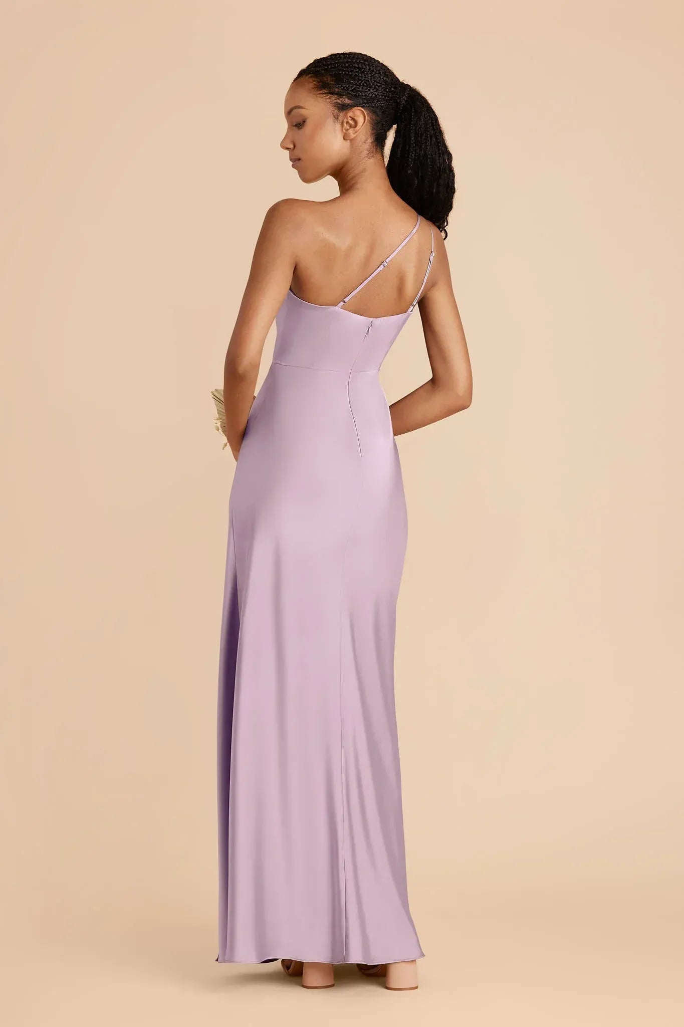 Sleek Column One-Shoulder Spaghetti Strap Open Back Slit Floor-Length Bridesmaid Dress