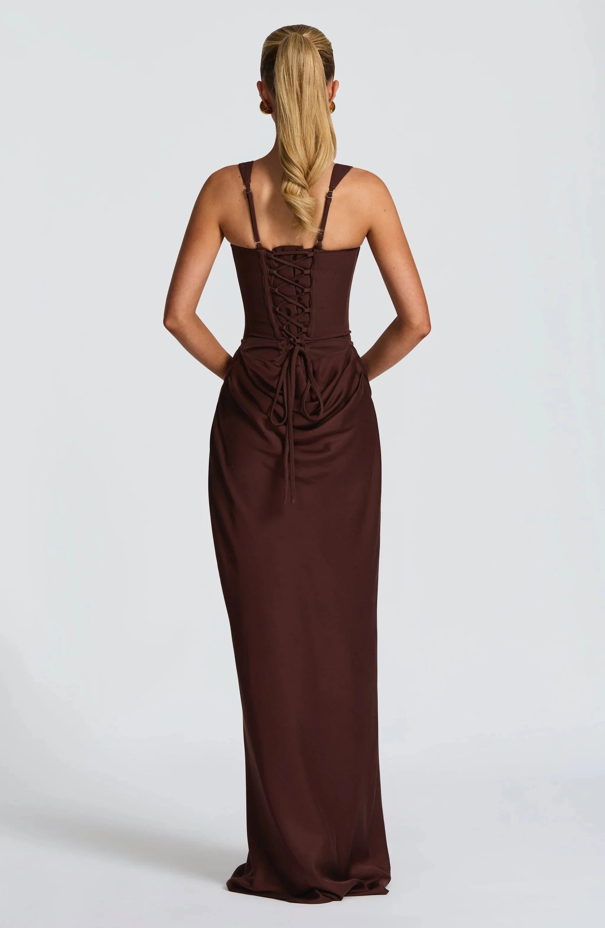 Sleek Floor-Length Square-Neck Corset Lace-Up Wedding Guest Dress