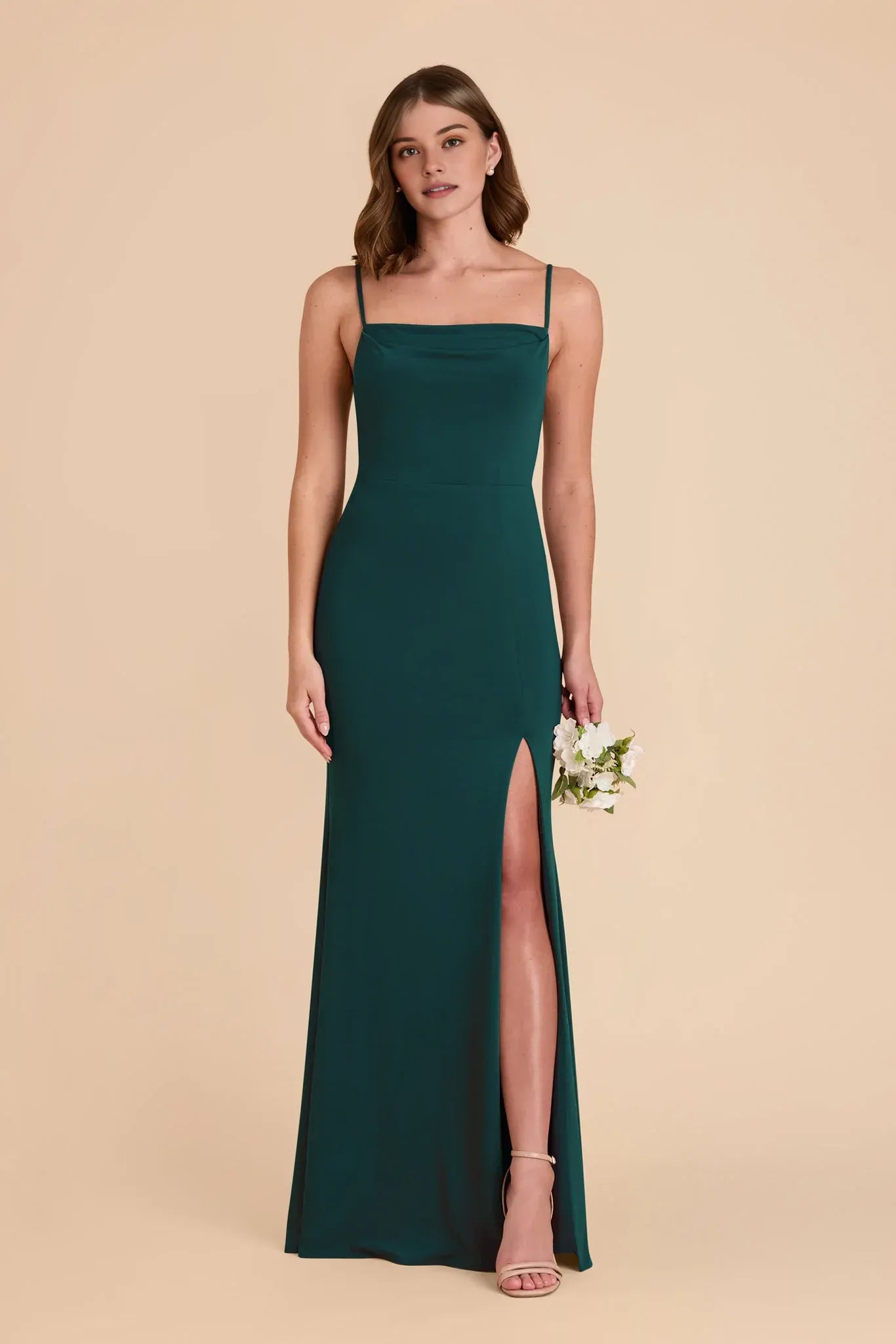 Sleek Mermaid Cowl Neck Spaghetti Strap Low Back Floor Length Wedding Bridesmaid Dress