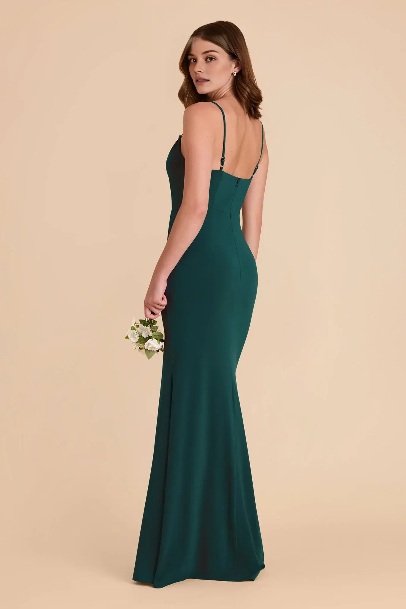 Sleek Mermaid Cowl Neck Spaghetti Strap Low Back Floor Length Wedding Bridesmaid Dress
