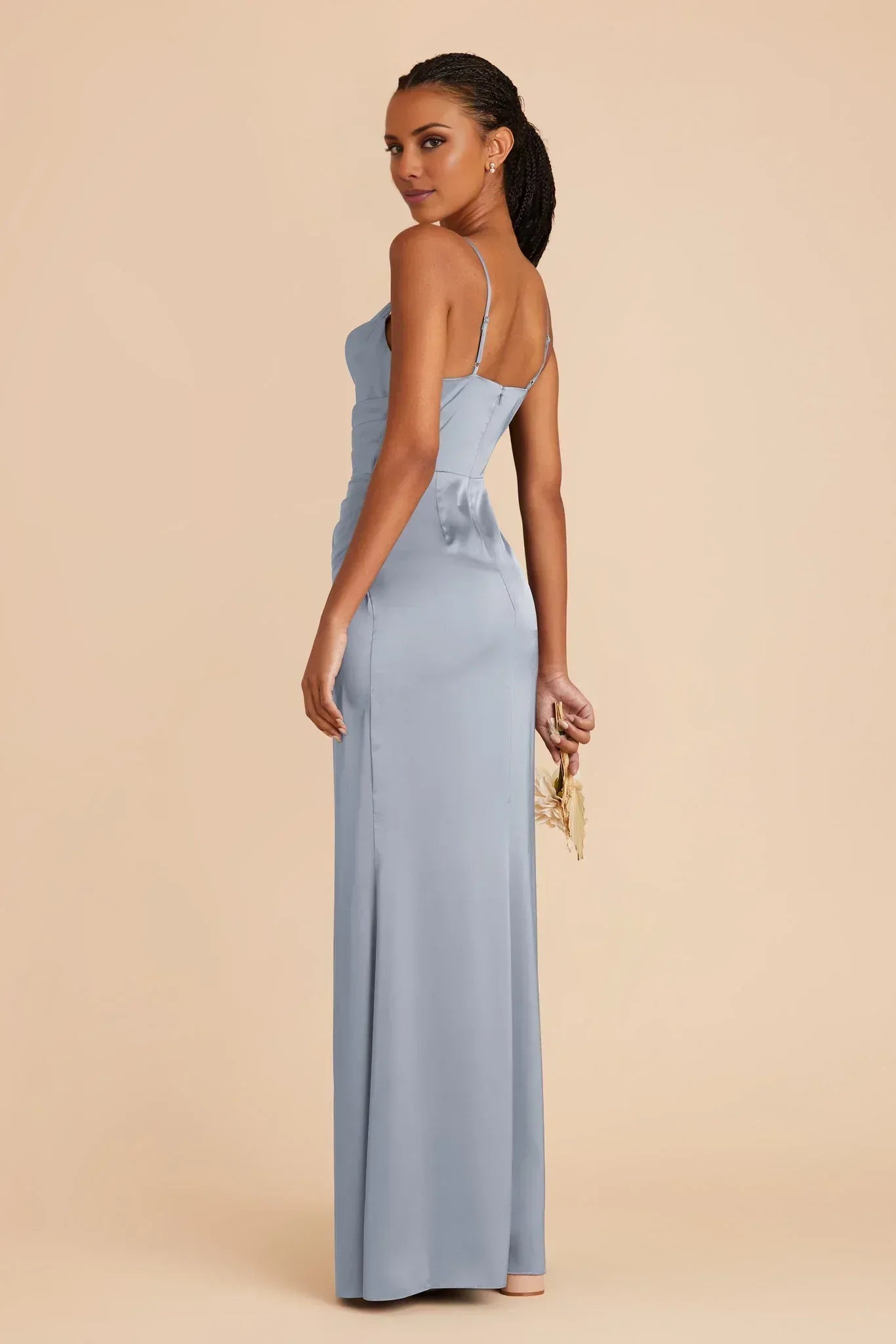 Sleek Mermaid Cowl Neck Spaghetti Strap Low Back Maxi Wedding Bridesmaid Dress