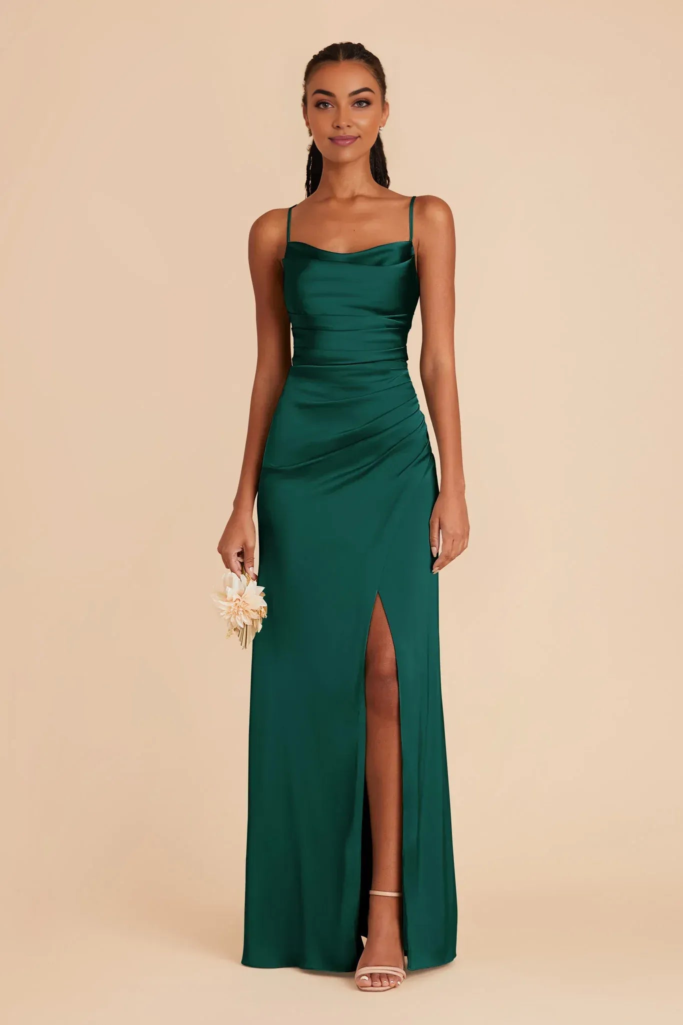 Sleek Mermaid Cowl Neck Spaghetti Strap Straight Back Floor Length Wedding Bridesmaid Dress