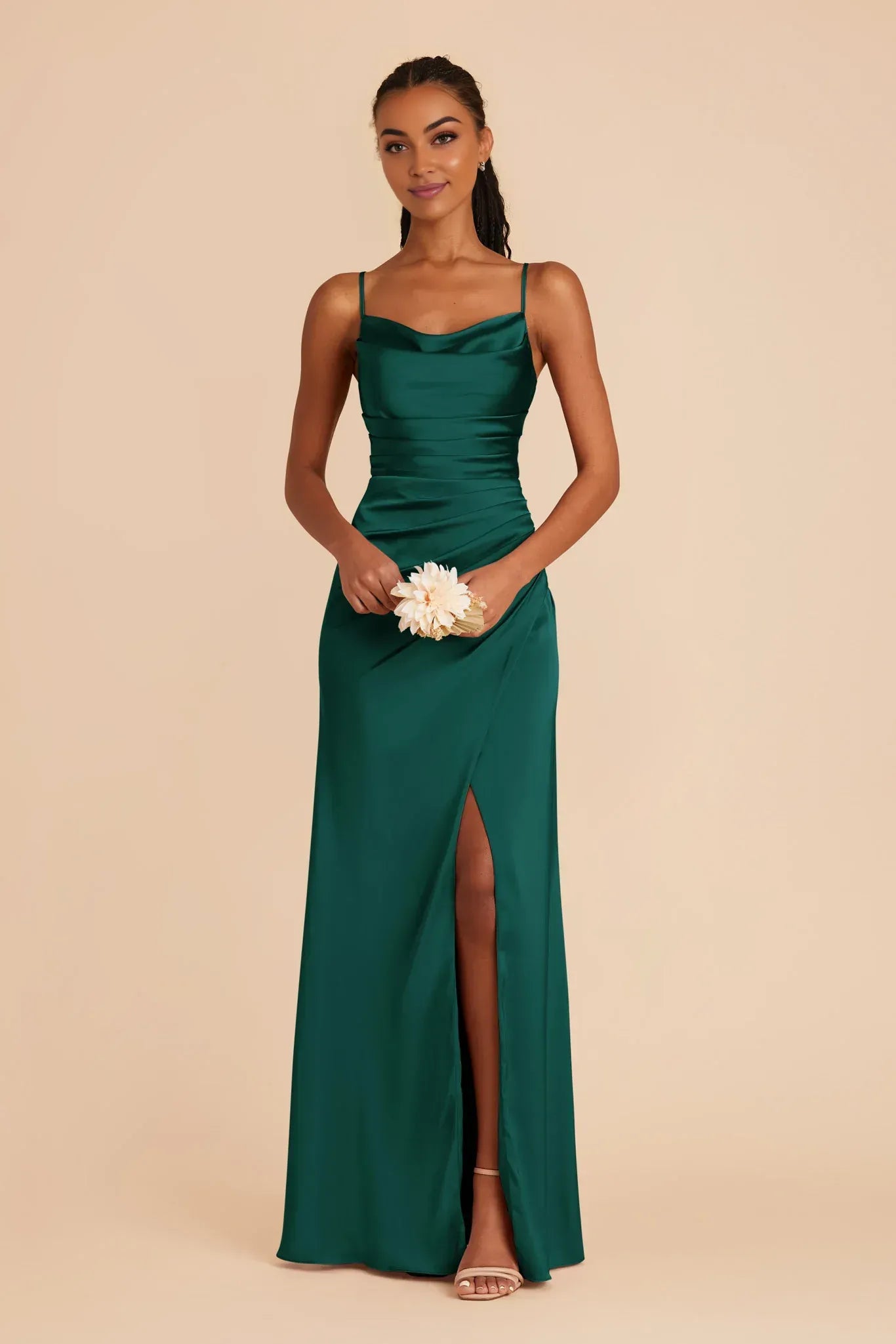 Sleek Mermaid Cowl Neck Spaghetti Strap Straight Back Floor Length Wedding Bridesmaid Dress