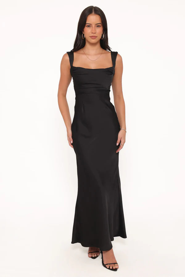 Sleek Mermaid Square Neck Wide Strap Low-Back Floor-Length Wedding Guest Dress