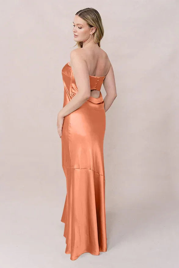 Sleek Mermaid Straight Neck Sleeveless Cutout Floor Bridesmaid Dress