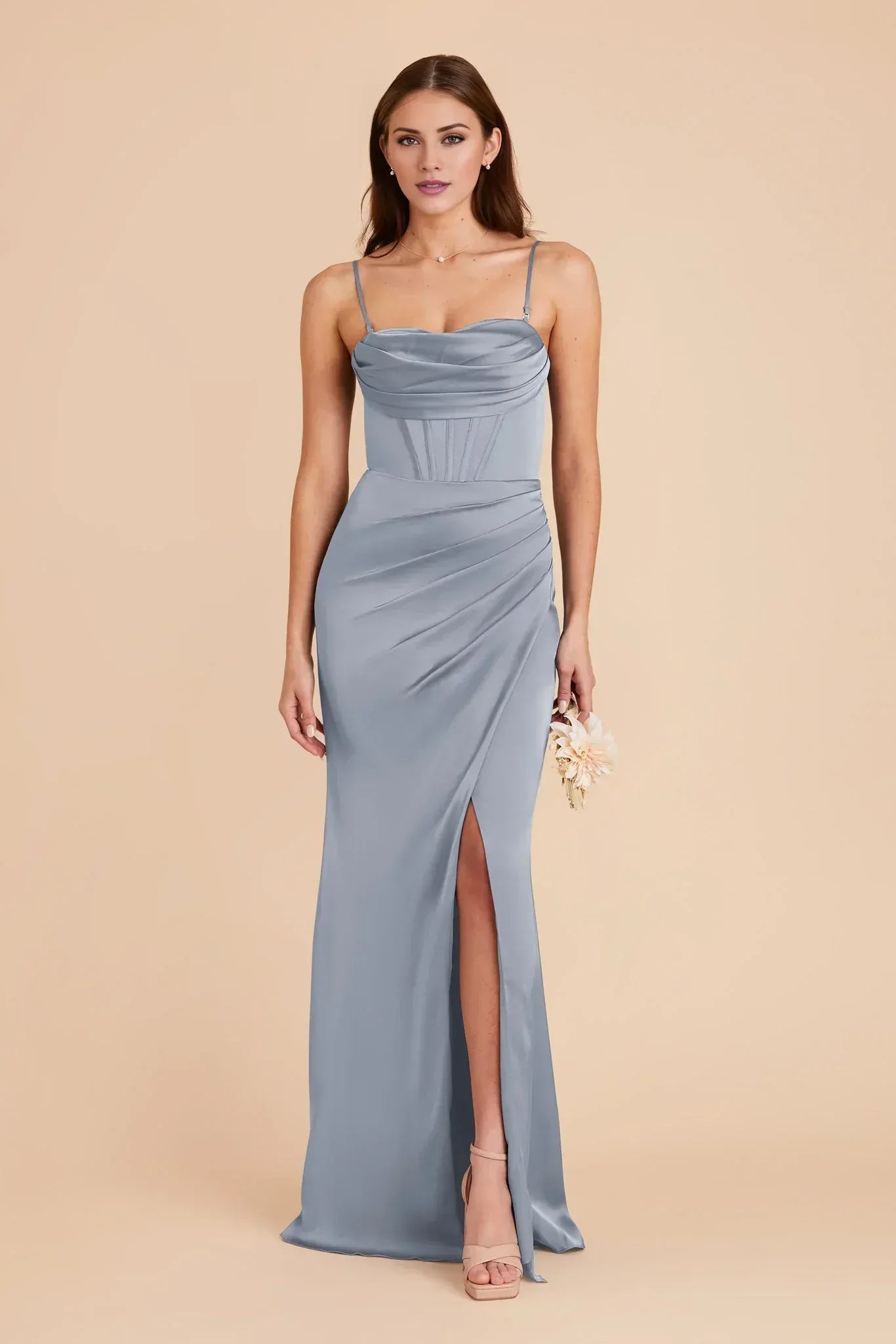 Sleek Mermaid Cowl Neck Spaghetti Strap Straight Back Maxi Wedding Bridesmaid Dress