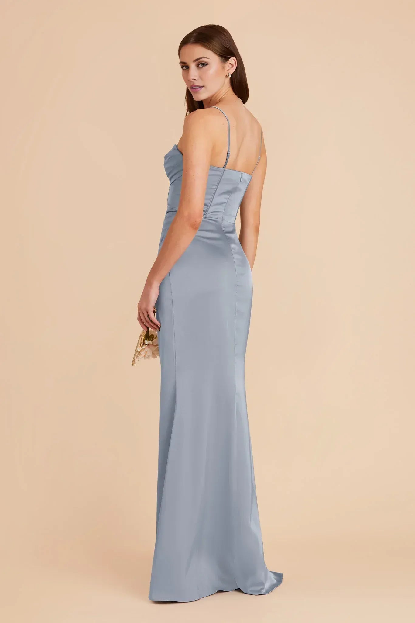 Sleek Mermaid Cowl Neck Spaghetti Strap Straight Back Maxi Wedding Bridesmaid Dress