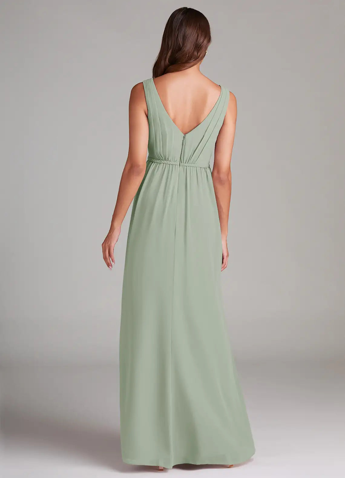 Sleeveless Wrap V Neck Empire Waist High Slit Low V Back Maxi Chiffon Bridesmaid Dress