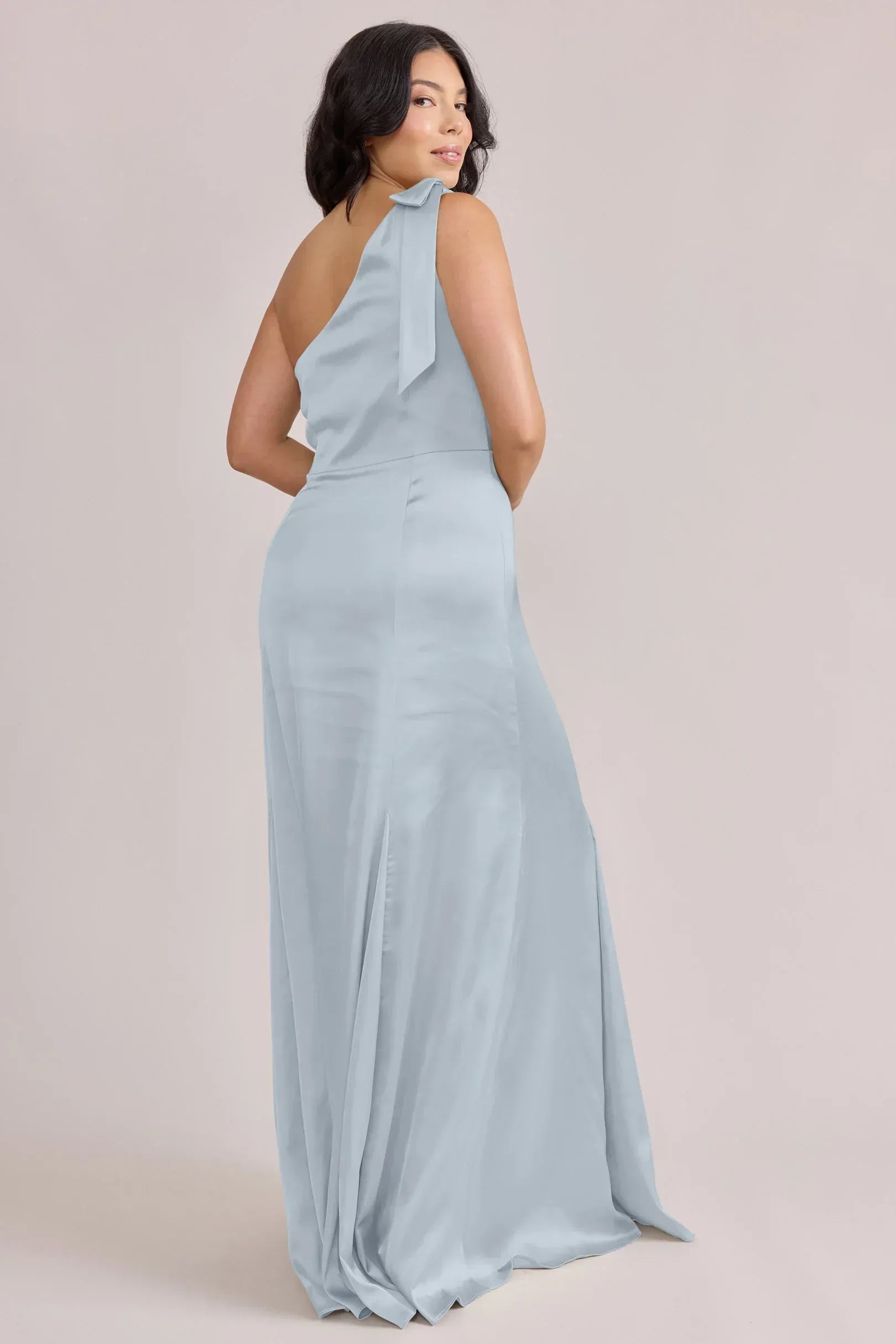 Soft Mermaid One-Shoulder Bow Tie Sleeveless Open Back Floor-Length Bridesmaid Dress