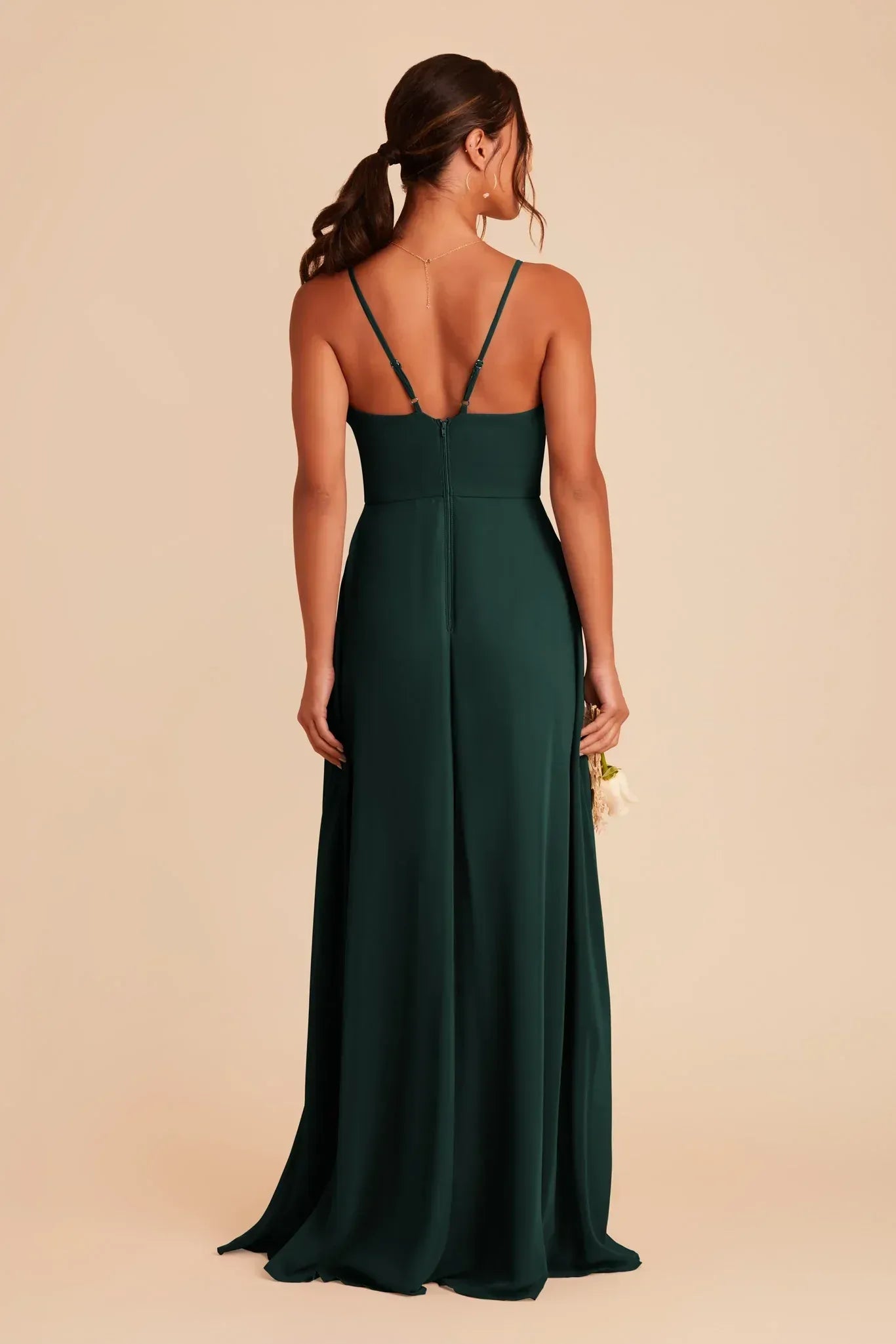 Soft A‑Line V‑Neck Spaghetti Strap V‑Back Maxi Wedding Bridesmaid Dress