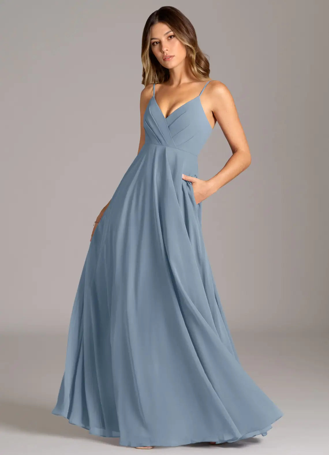 Spaghetti Strap Empire Waist Floor-Length Chiffon Bridesmaid Dress