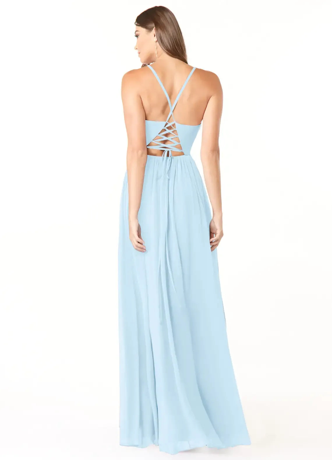 Spaghetti Strap Lace-Up Back Empire Waist High Slit A Line Chiffon Bridesmaid Dress