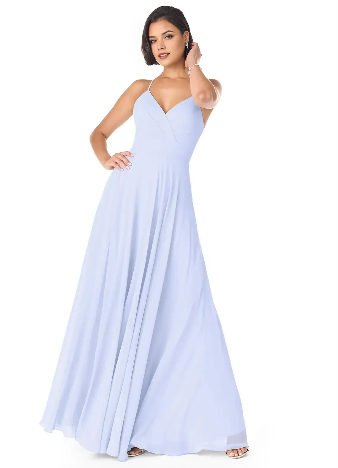 Spaghetti Strap V Neck Cutout Back Empire Waist A Line Chiffon Bridesmaid Dress