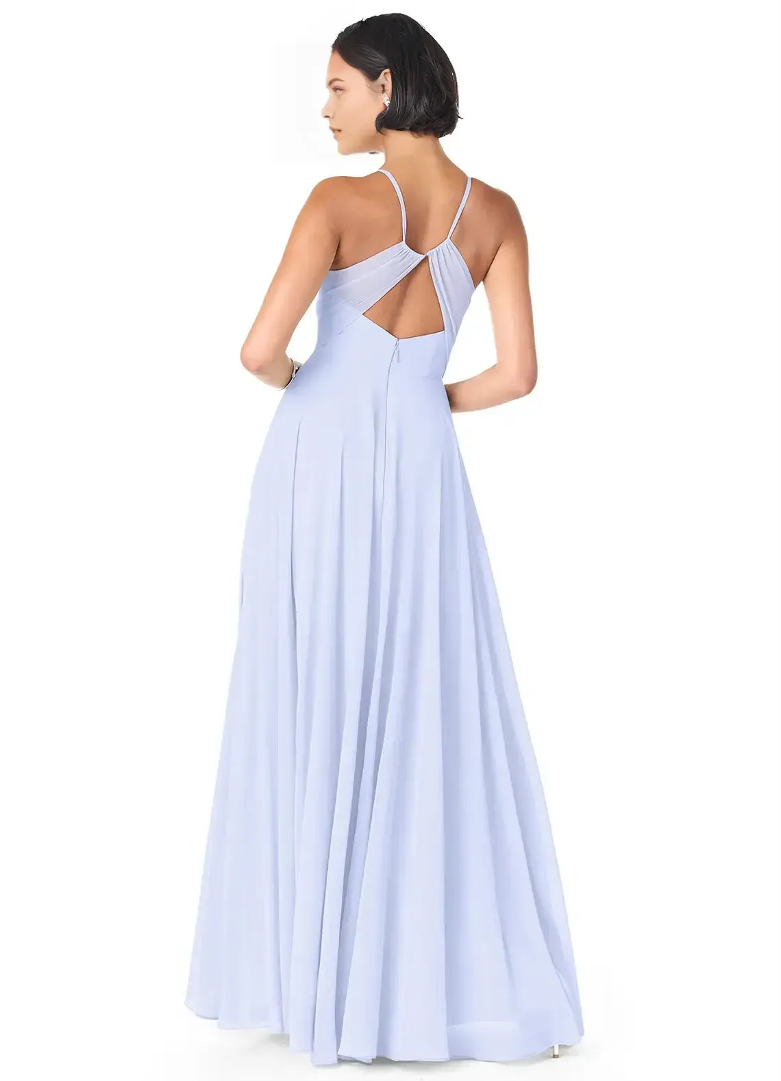 Spaghetti Strap V Neck Cutout Back Empire Waist A Line Chiffon Bridesmaid Dress