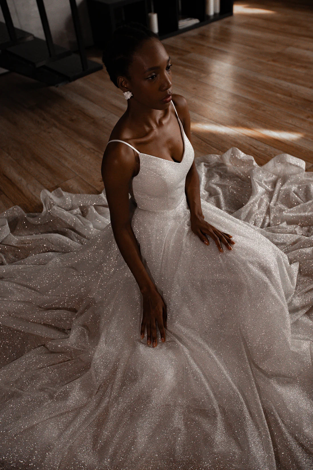 Sparkle A Line V Neck Sleeveless Lace Up Sweep/Brush Train Wedding Dress