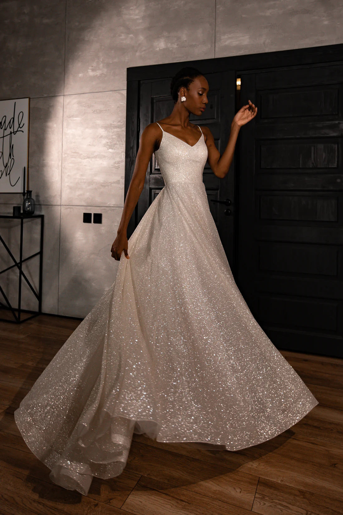 Sparkle A Line V Neck Sleeveless Lace Up Sweep/Brush Train Wedding Dress