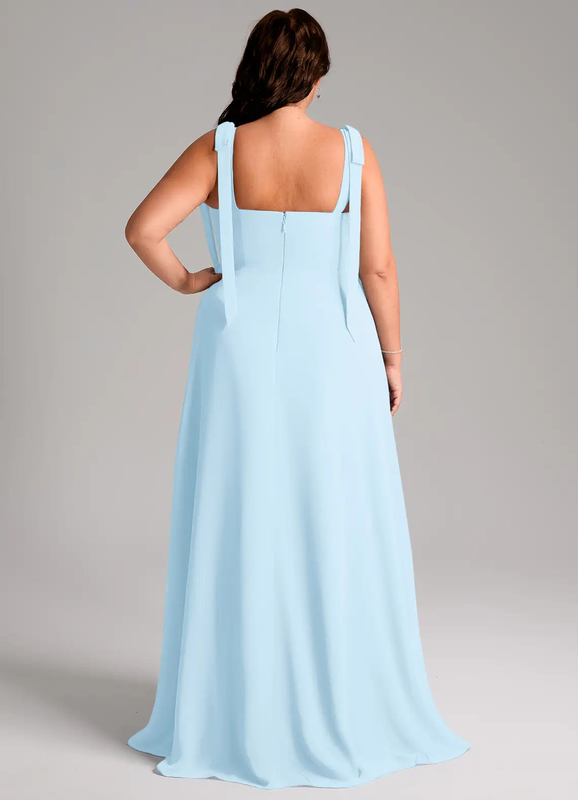 Square Neck Bow Strap Slit Floor-Length Plus Size Bridesmaid Dress