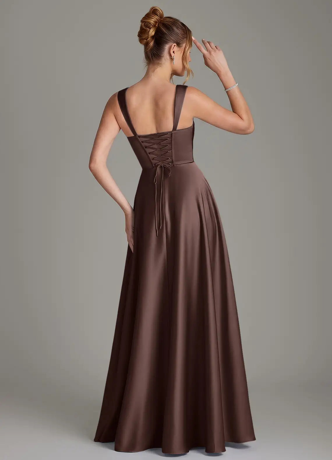 Square Neck Corset Back Satin Floor-Length Bridesmaid Dress