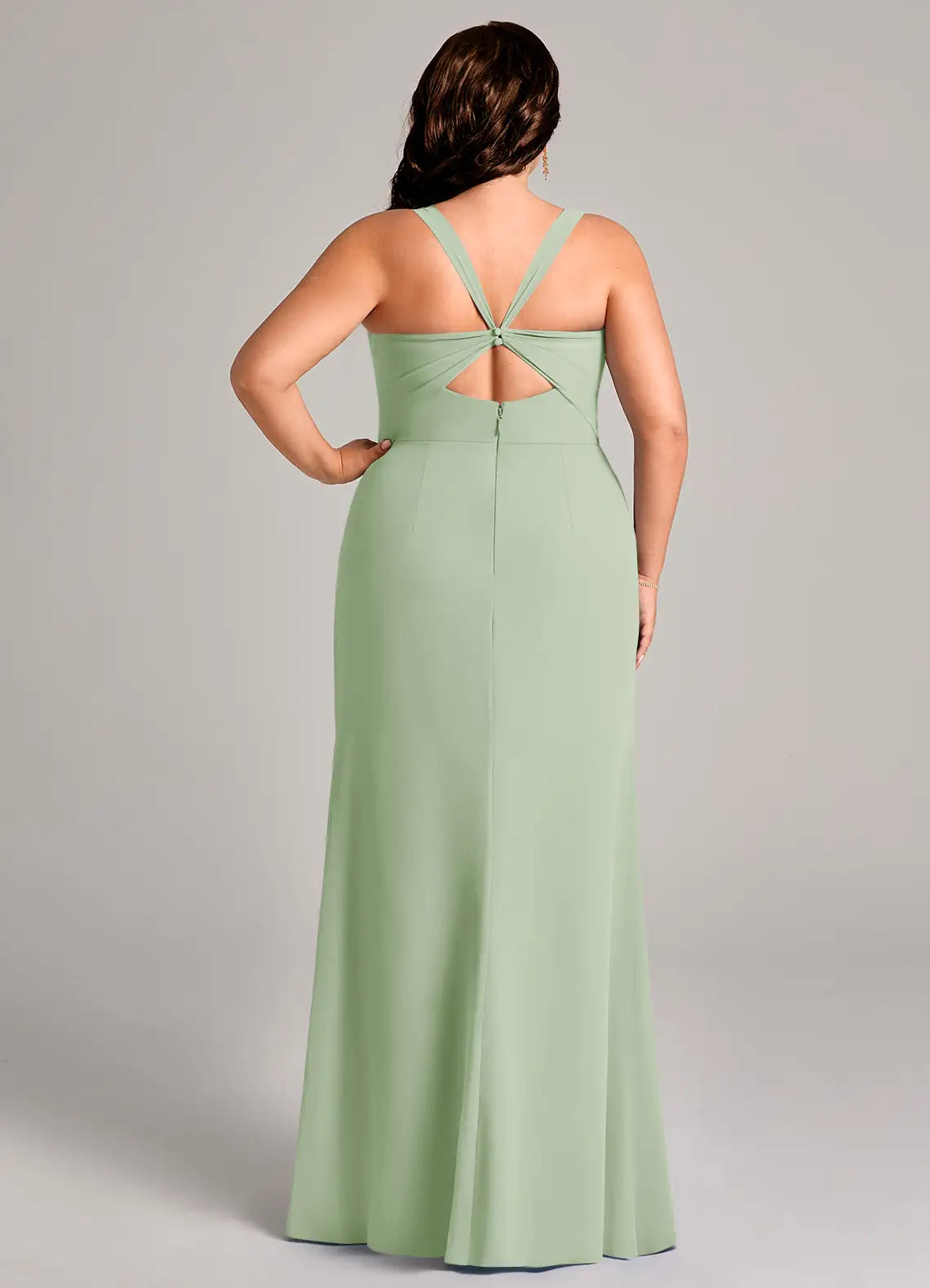 Square Neck Cross Back Slit Floor-Length Plus Size Bridesmaid Dress