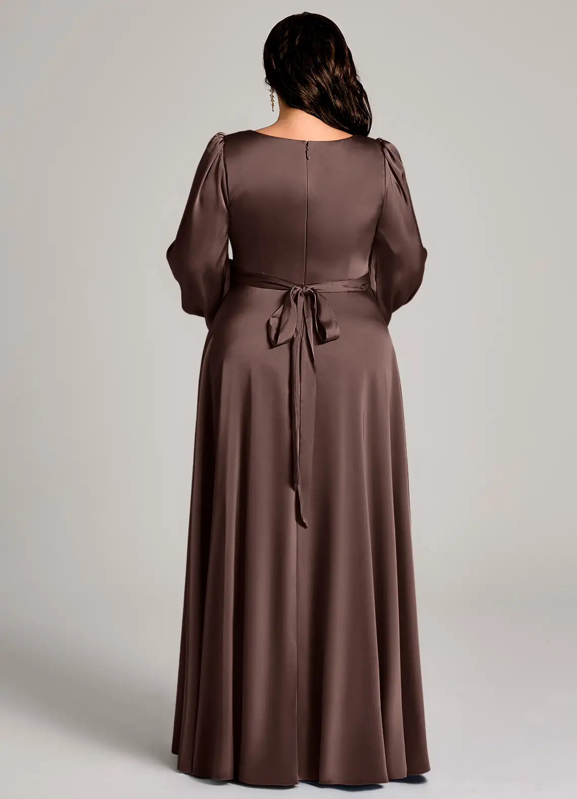 Square Neck Long Sleeve Slit Floor-Length Plus Size Bridesmaid Dress