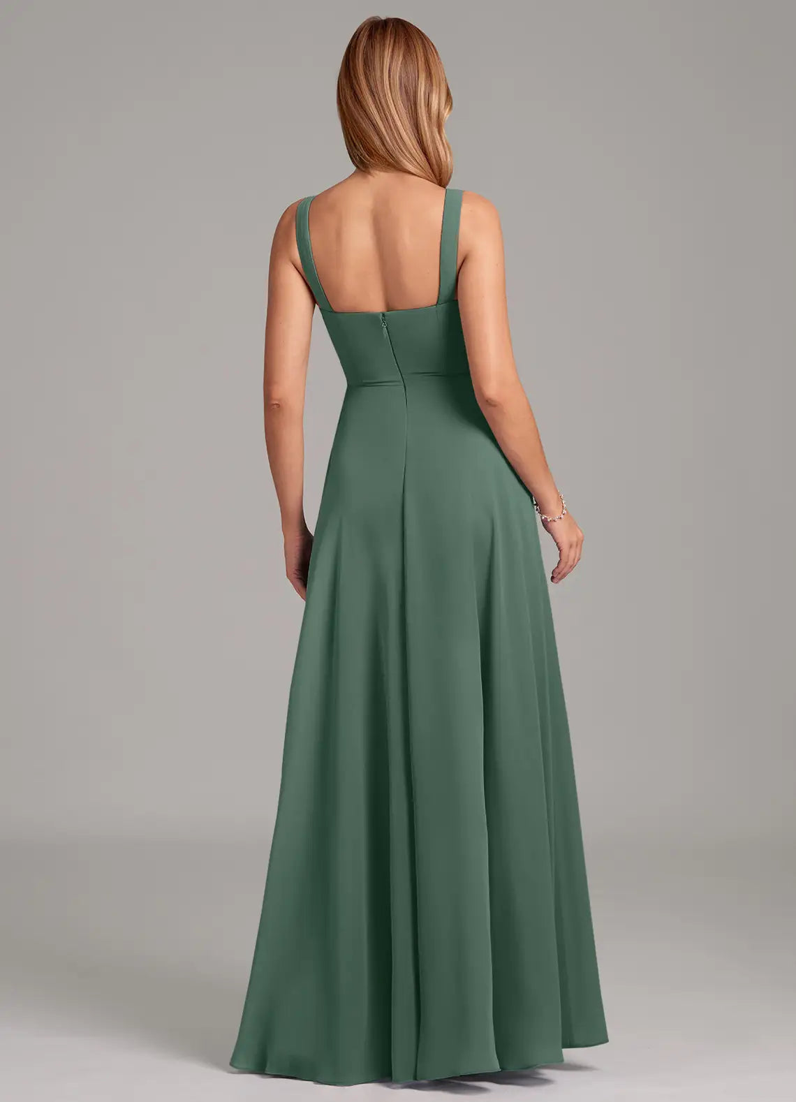 Square Neck Pleated Floor-Length Chiffon Bridesmaid Dress