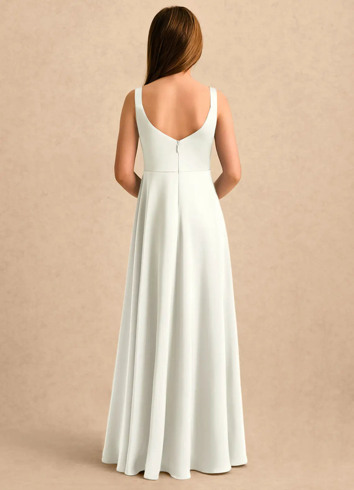 Square Neck Spaghetti Strap Ivory Chiffon Full-Length Junior Bridesmaid Dresses with Optional Lace Cape