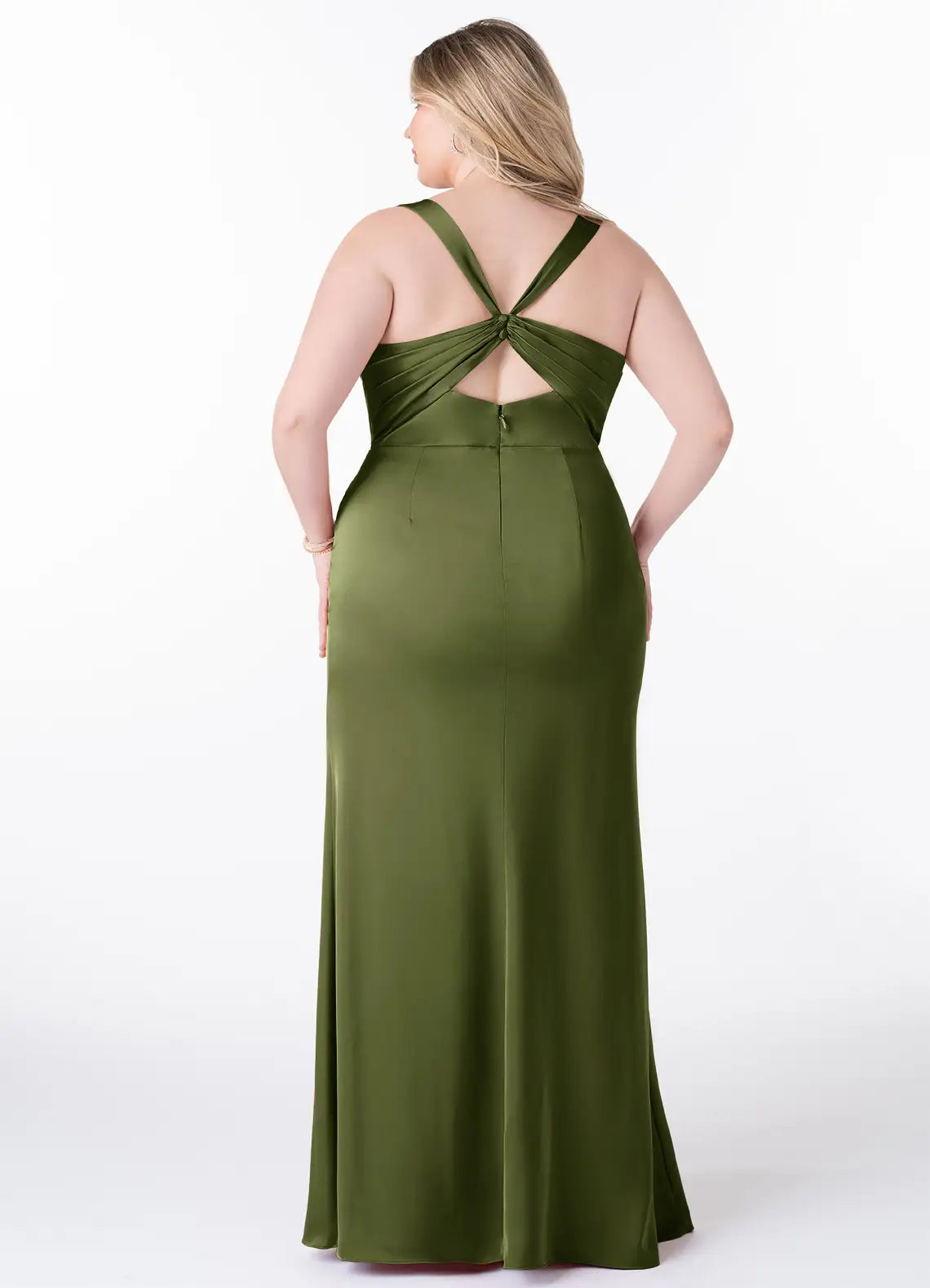 Square Neck Spaghetti Strap Slit Floor-Length Plus Size Bridesmaid Dress