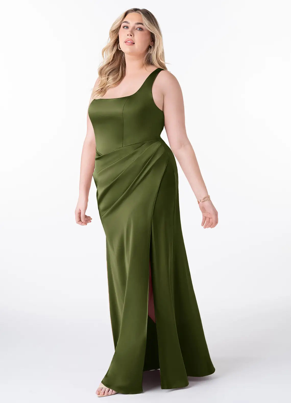 Square Neck Spaghetti Strap Slit Floor-Length Plus Size Bridesmaid Dress