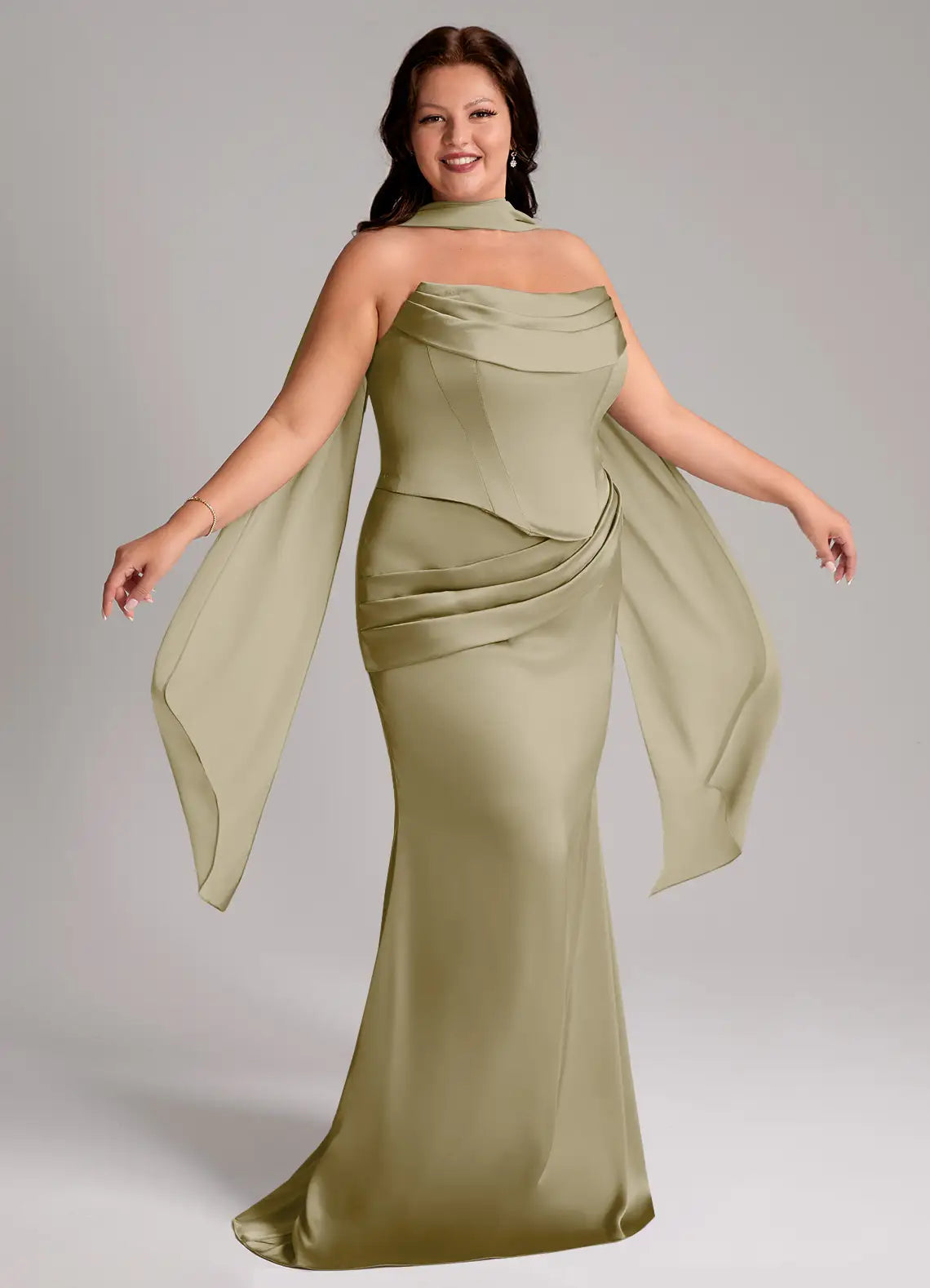 Strapless Corset Mermaid Floor-Length Plus Size Bridesmaid Dress
