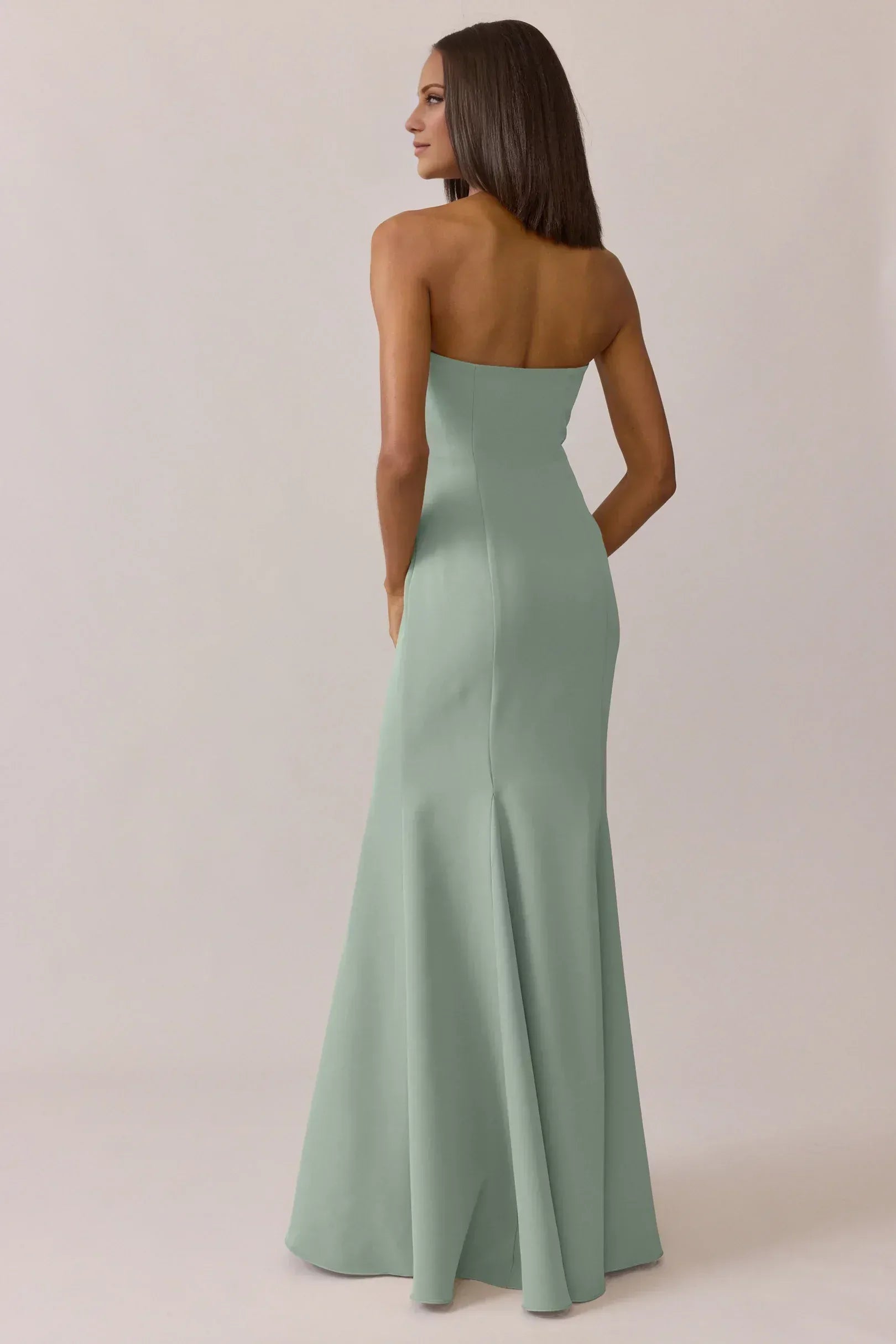Strapless Notch Neck Solid Mermaid Crepe Long Bridesmaid Dress