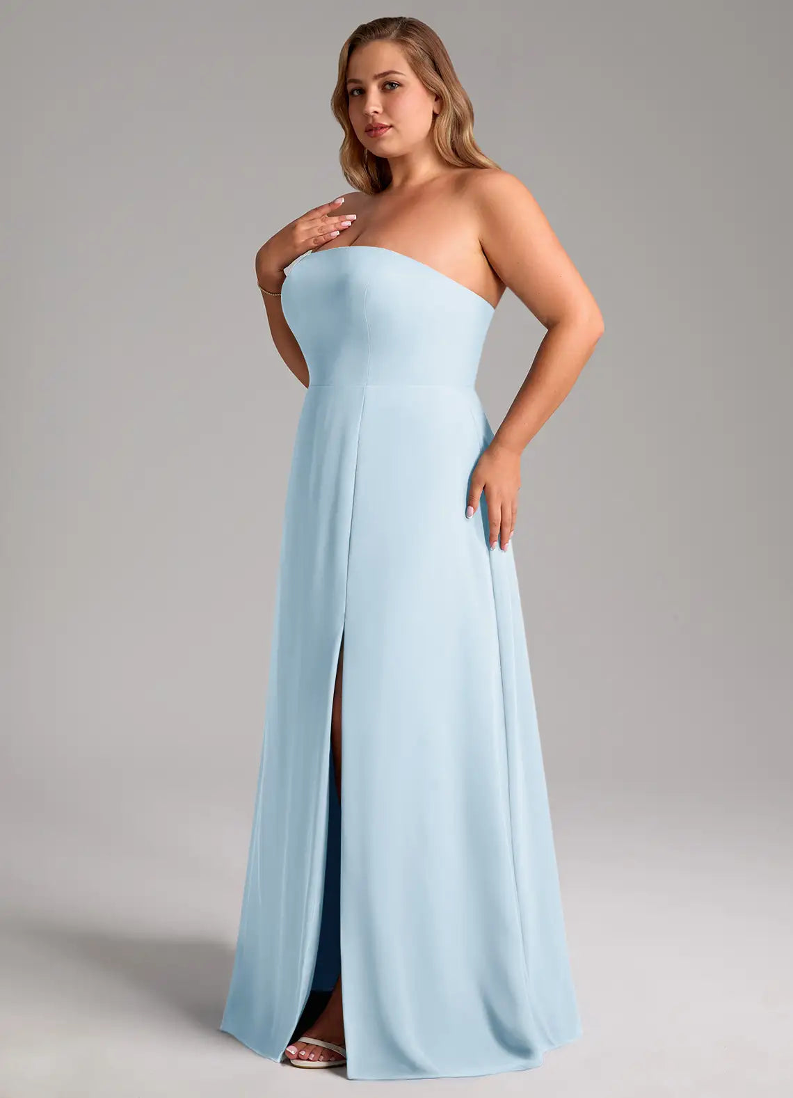 Strapless Square Neck Slit Floor-Length Plus Size Bridesmaid Dress