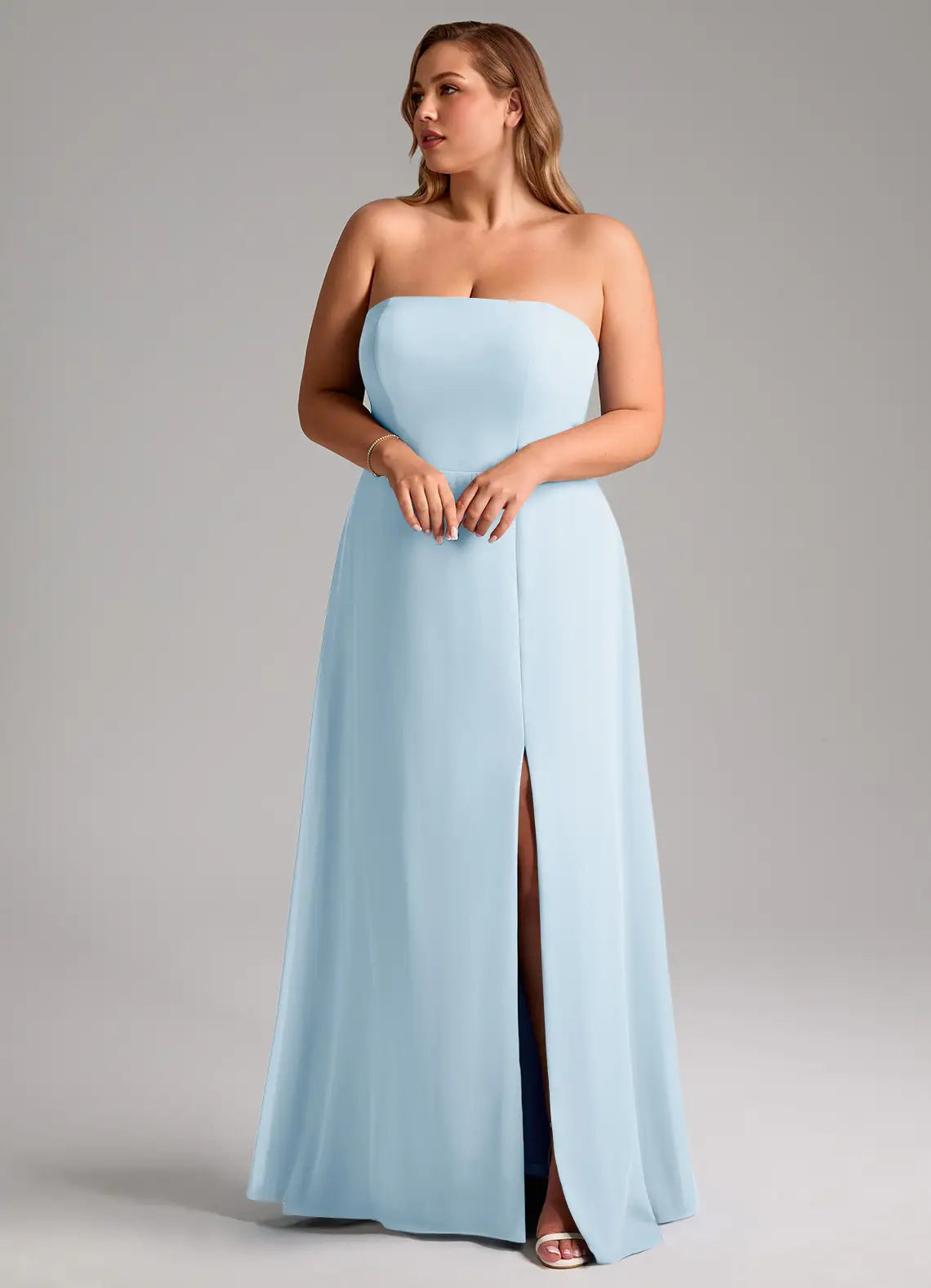 Strapless Square Neck Slit Floor-Length Plus Size Bridesmaid Dress