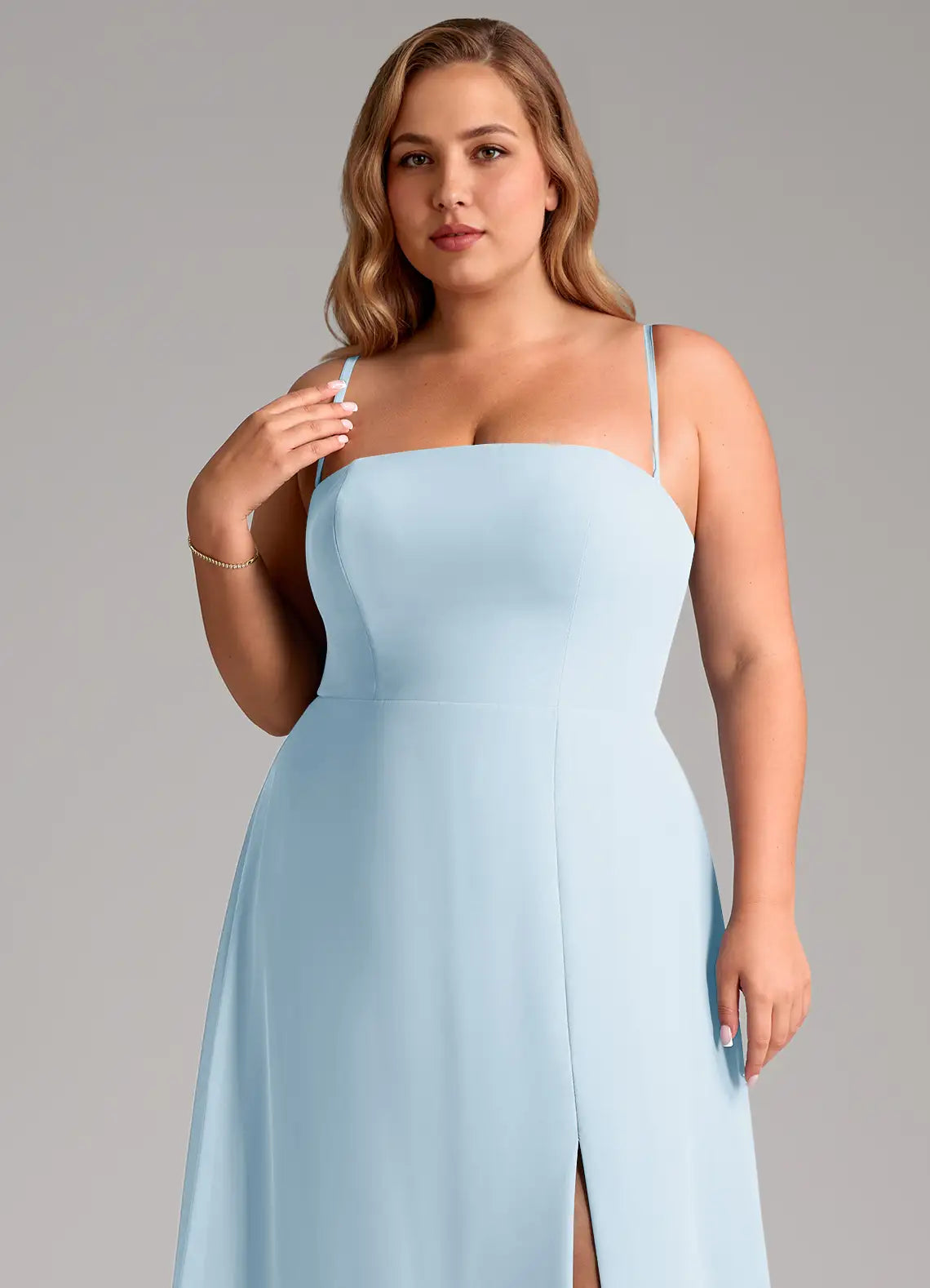 Strapless Square Neck Slit Floor-Length Plus Size Bridesmaid Dress