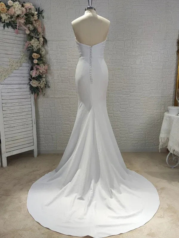 Strapless Straight Neck Cross Ruched Matte Satin Mermaid Wedding Dress