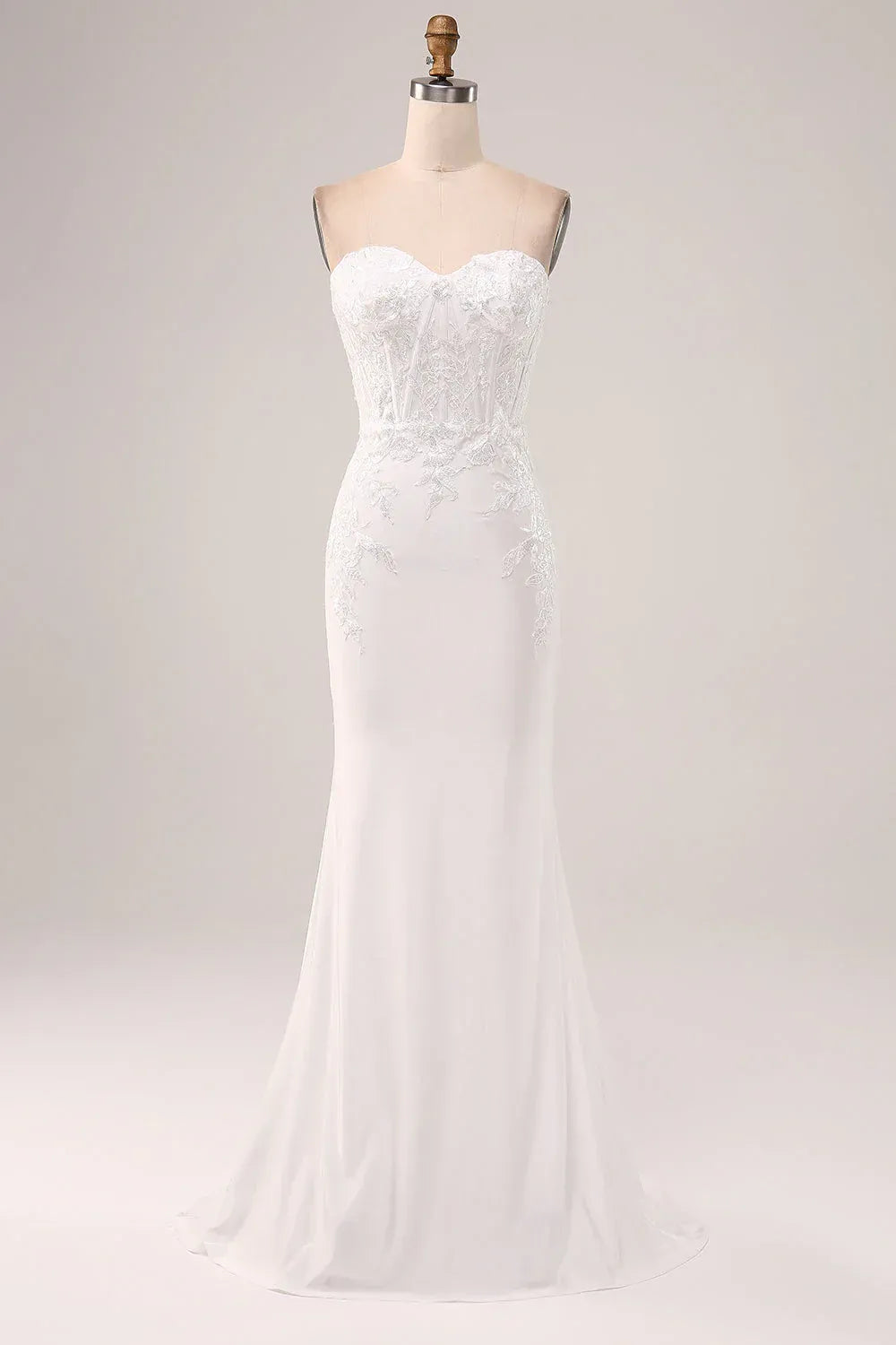 Strapless Sweetheart Corset Floral Lace Soft Chiffon Mermaid Wedding Dress With Train