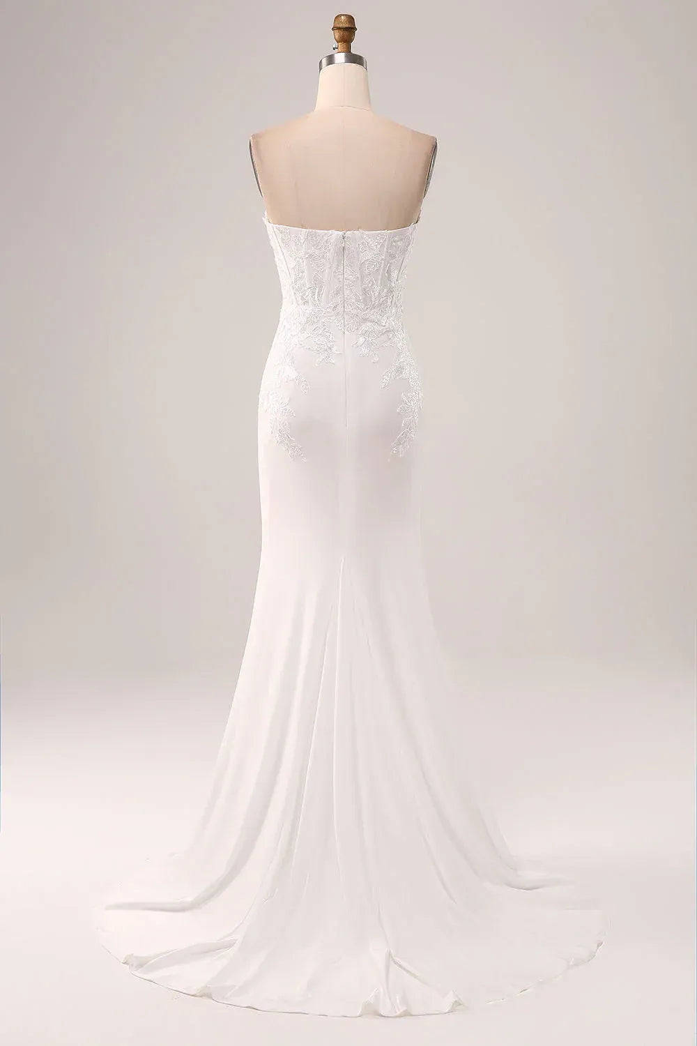 Strapless Sweetheart Corset Floral Lace Soft Chiffon Mermaid Wedding Dress With Train