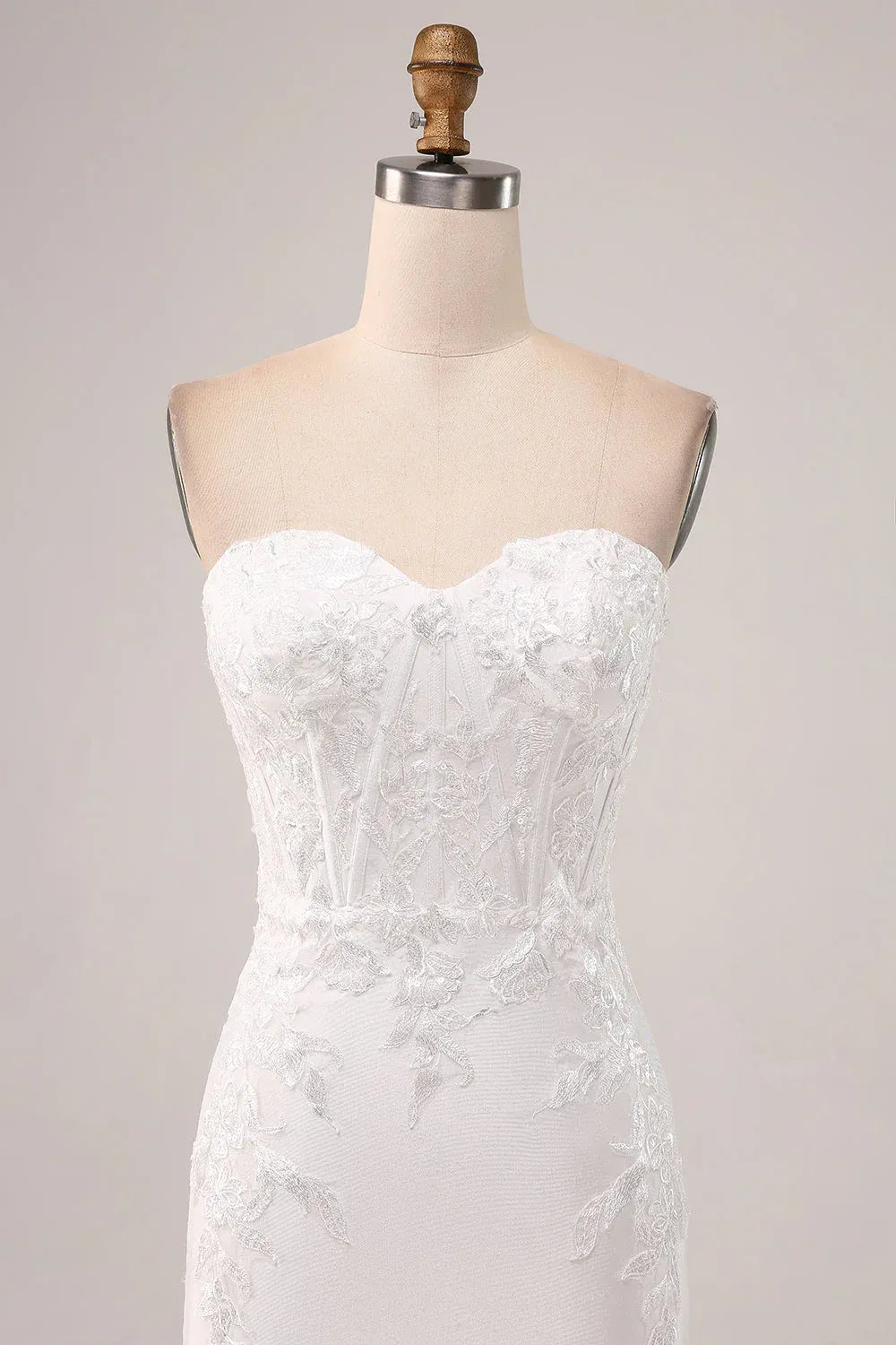 Strapless Sweetheart Corset Floral Lace Soft Chiffon Mermaid Wedding Dress With Train