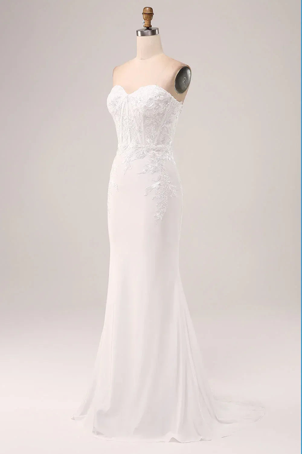 Strapless Sweetheart Corset Floral Lace Soft Chiffon Mermaid Wedding Dress With Train