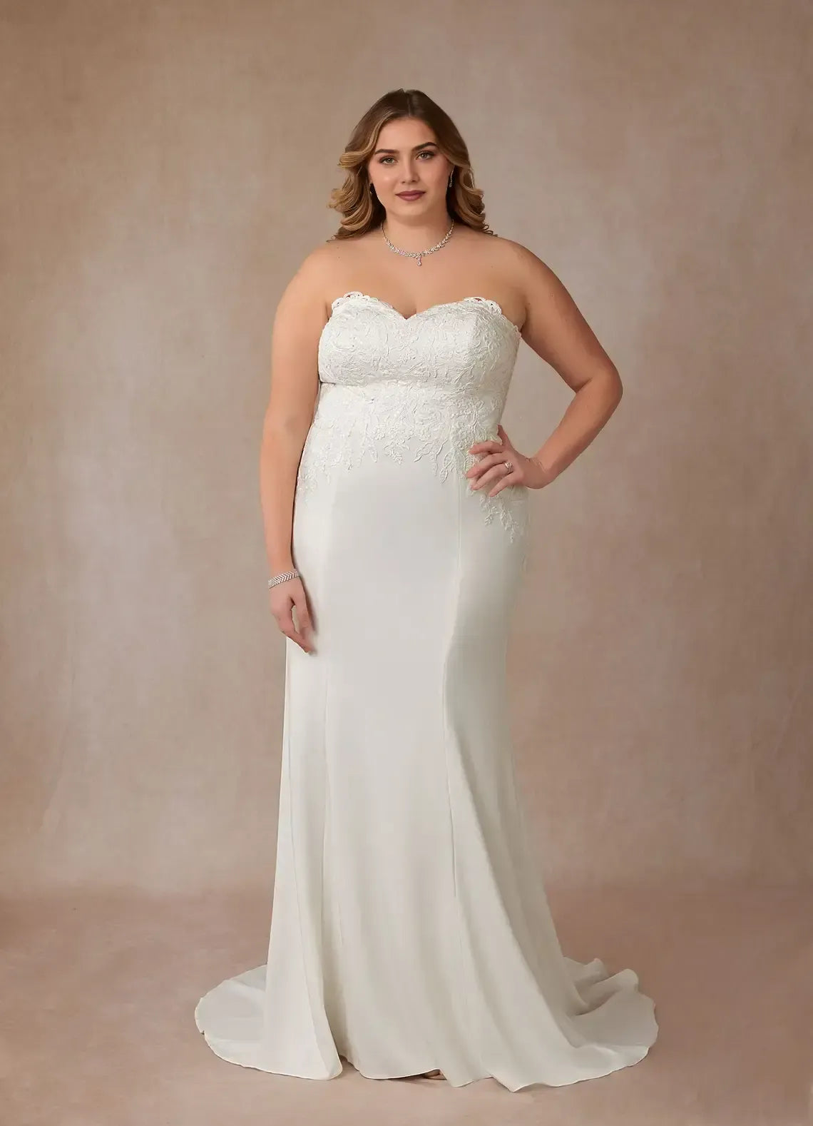 Strapless Sweetheart Floral Lace Plus Size Chiffon Mermaid Wedding Dress With Sweep Train
