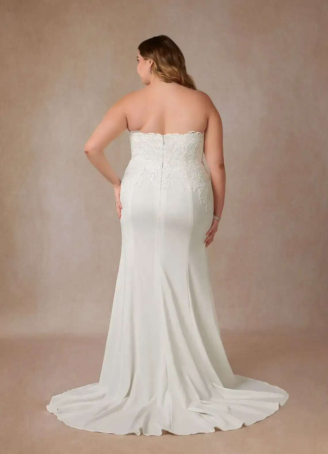 Strapless Sweetheart Floral Lace Plus Size Chiffon Mermaid Wedding Dress With Sweep Train