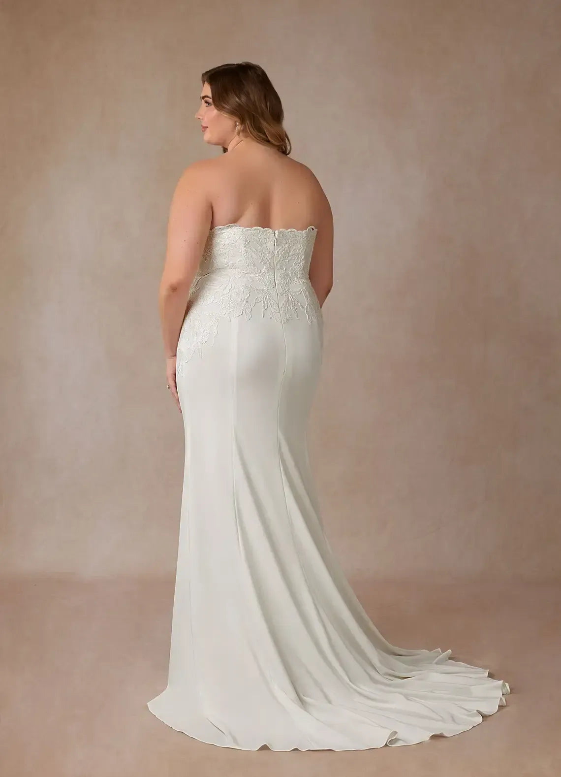 Strapless Sweetheart Floral Lace Plus Size Chiffon Mermaid Wedding Dress With Sweep Train