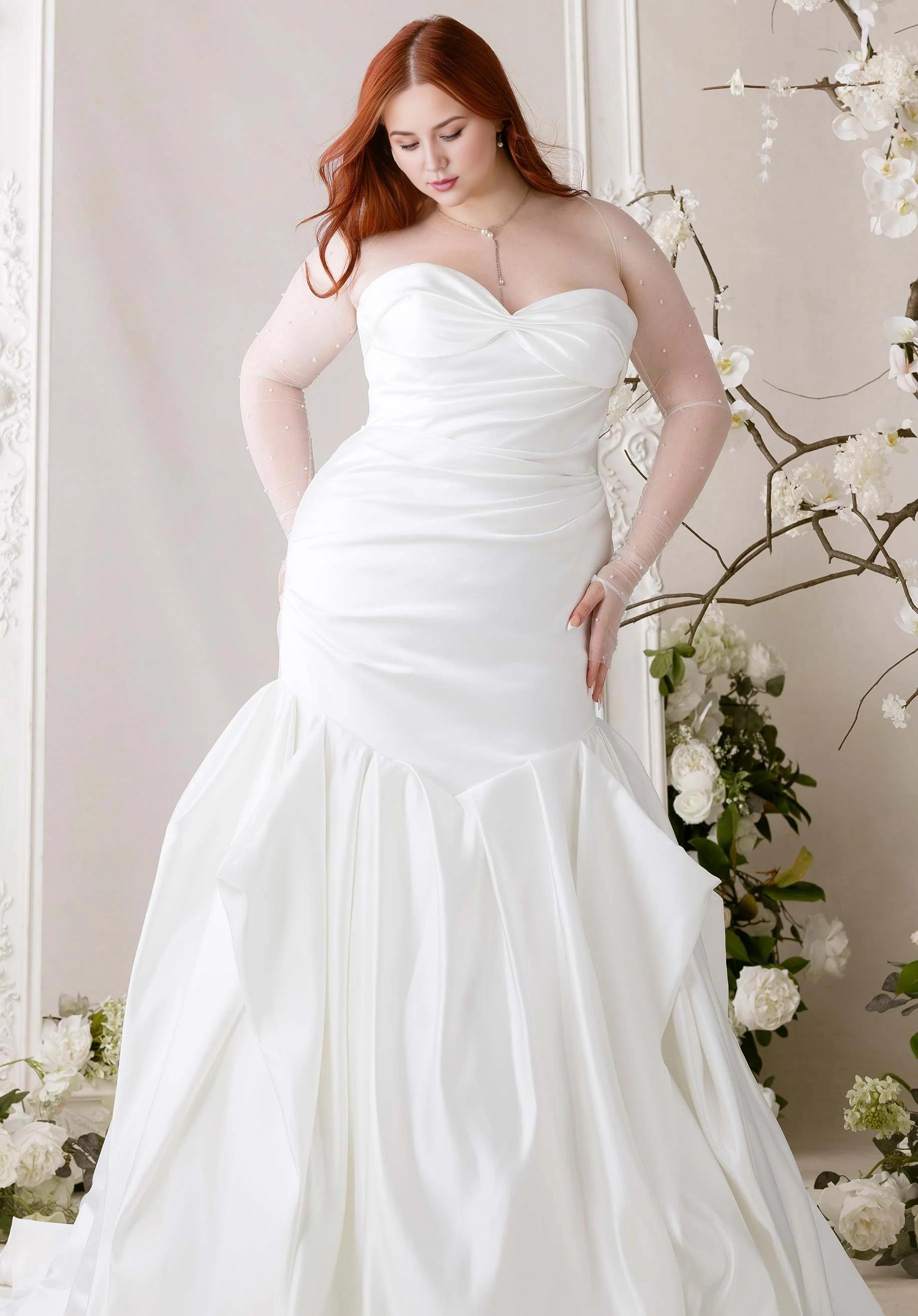 Strapless Sweetheart Mermaid Wedding Dress with Beaded Tulle Sleeves