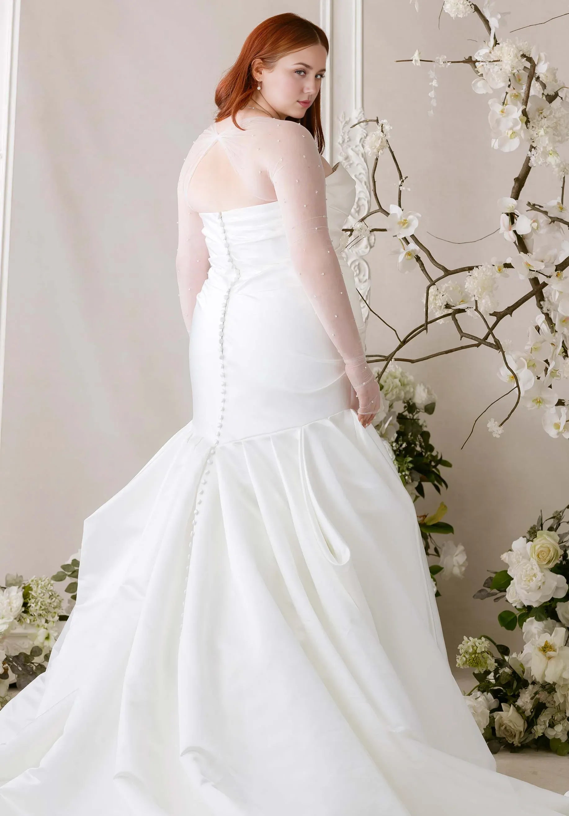 Strapless Sweetheart Mermaid Wedding Dress with Beaded Tulle Sleeves
