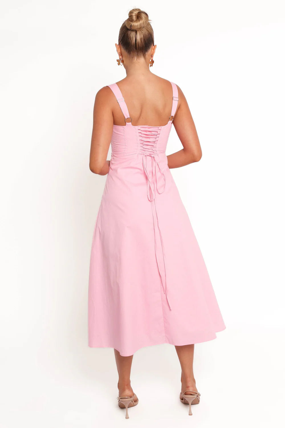 Structured Midi Square-Neck Corset Slit Wedding Guest Dress